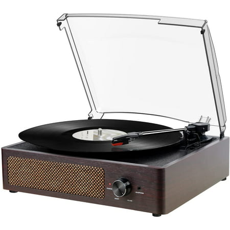 DIGITNOW Bluetooth Record Player Belt-Driven 3-Speed Turntable Built-in Stereo Speakers-BrownBrown,