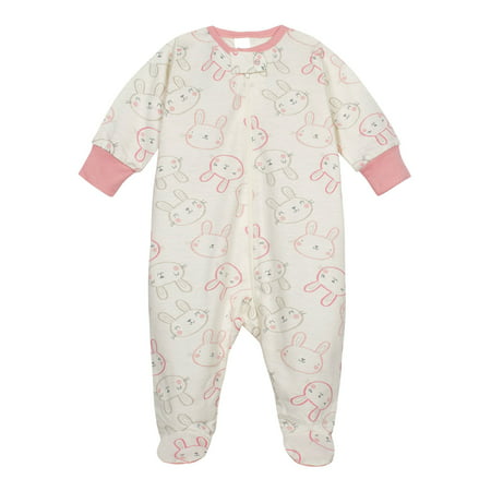 Onesies Brand Newborn Baby Girl Sleep 'N Play Footed Pajamas, 4-Pack, Bunny, 6-9 Months