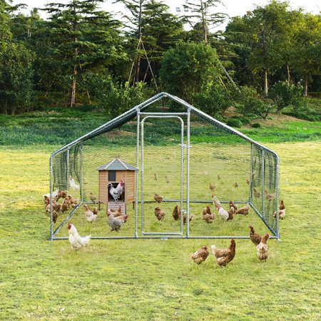 Gymax Large Walk In Chicken Coop Run House Shade Cage 10'x13' with Roof Cover Backyard, 10' x 13'