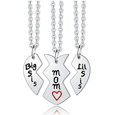 3PCs Mother Daughter Necklace Set, Big Sis Lil Sis Mom Jewelry Gift Heart Necklace, White gold, 1 PCS