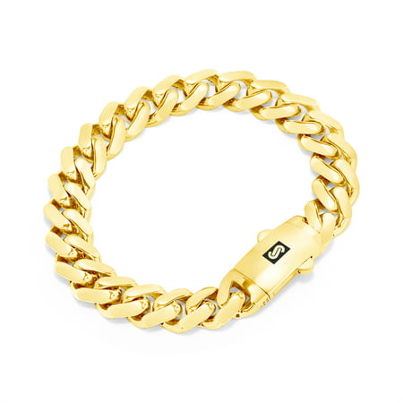 Nuragold 10k Yellow Gold 11mm Royal Monaco Miami Cuban Link Chain Bracelet, Mens Jewelry with Fancy Box Clasp 8" 8.5" 9"