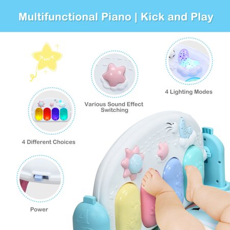 Gymax Baby Gym Play Mat 3 in 1 Fitness Music and Lights Fun Piano Activity Center BlueBlue,