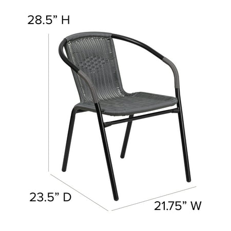 Flash Furniture 4 Pack Gray Rattan Indoor-Outdoor Restaurant Stack ChairGray,