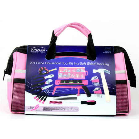Apollo Precision Tools DT0020P 201-Piece Household Tool Kit in Tool Bag, Pink