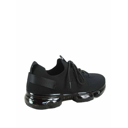 Flow-19 Stretch Elastic Mesh Lace Up Rubber Air Bubble Cushion Fashion Sneaker ( Black, 10 )Black,