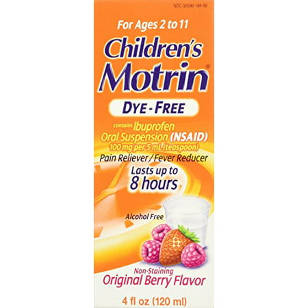 Children's Motrin Oral Suspension Dye-Free Berry, Ibuprofen, Fever Reducer, 4 Oz