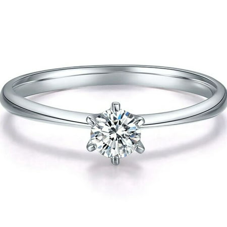 .15 Carat Round Brilliant Real Diamond Solitaire Engagement Ring in 10k White Gold
