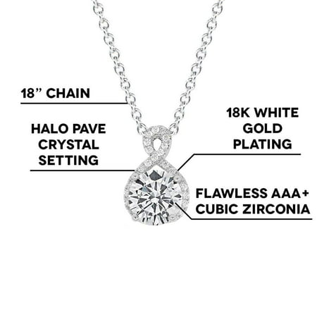 Cate & Chloe Alessandra 18k White Gold Plated CZ Halo Infinity Pendant Necklace, Best Round Diamond Solitaire Cubic Zirconia Crystal Silver NecklaceSilver,