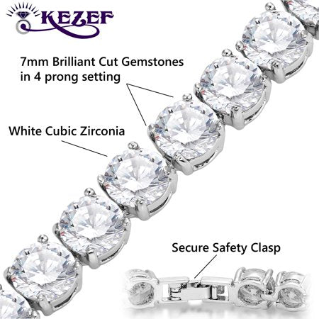 Cubic Zirconia Tennis Bracelet Eternity Round Cut 7mm White CZ 7 inch for Women Hypoallergenic
