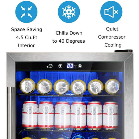 Antarctic Star 4.5cu.ft Beverage Refrigerator Cooler - 145 Can Mini Fridge Glass Door for Soda Beer or Wine Drink Dispenser Clear Front for Home, Office or Bar, Black