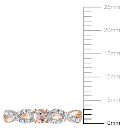 Miabella Women's 1/6 Carat T.G.W. Morganite and 1/10 Carat T.W. Diamond Rose Gold Flash Plated Sterling Silver Crossover Promise Ring, Morganite, 5