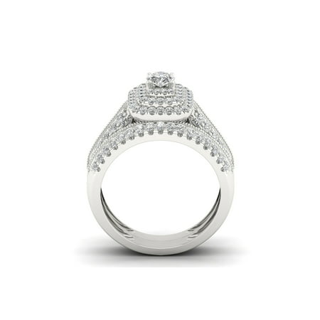 1ct TDW Diamond 14K White Gold Halo Engagement Ring Set, White, 8.5