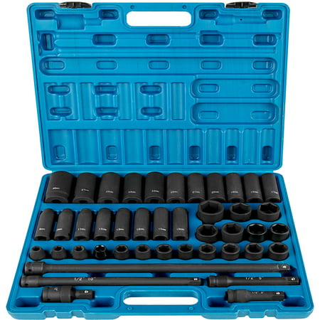 VEVOR Impact Socket Set 1/2 inches 43 Piece Impact Sockets, Standard Socket Assortment, 1/2 inches Drive Socket Set 6-Point Sockets Metric 9-30 mm (Standard/Deep)