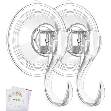Large Clear Reusable Heavy Duty Wreath Hanger Suction Cup with Wipes 22 LB Strong Window Glass Suction Cup Hooks Wreath Holder for Halloween Christmas Wreath Decorations - 2 Packs, Clear, L-2 Packs