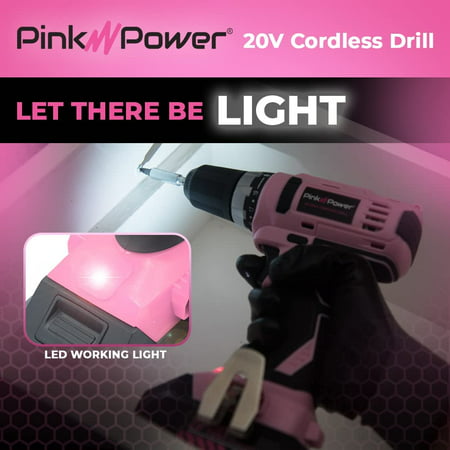 Pink Power 20V Cordless Lithium Ion Electric Drill Driver Kit for Women