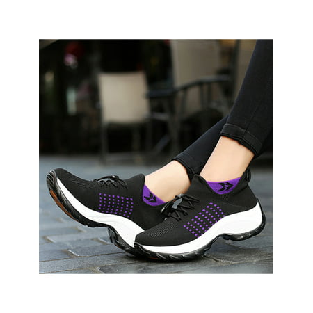 Eloshman Women's Fashion Sneakers Comfortale Athetic Casual Wide Width Running Walking Non Slip Sock Shoes Ladies Purple 9Purple,