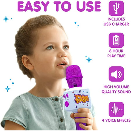 Move2Play Bluetooth Wireless Kids Karaoke Microphone, Pre-Loaded 30 Famous Songs, Gift Toys for Girls Age 4 5 6 7 8 Year OldsPurple,