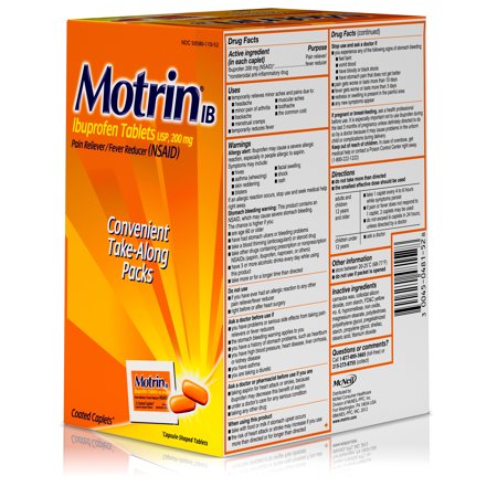Motrin IB Ibuprofen 200mg Tablets for Pain & Fever, 50 packs of 2 ct