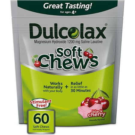 Dulcolax Soft Chews 1200mg Laxative, Black Cherry, 60 ct, Pack of 2