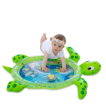 Gebra Inflatable Tummy Time Water Mat Sea Turtle Shape Infants & Toddlers Play Mat Toy, Fun Play Activity Center Your Baby's Stimulation Growth (BPA Free, 43" 35" 2.5")
