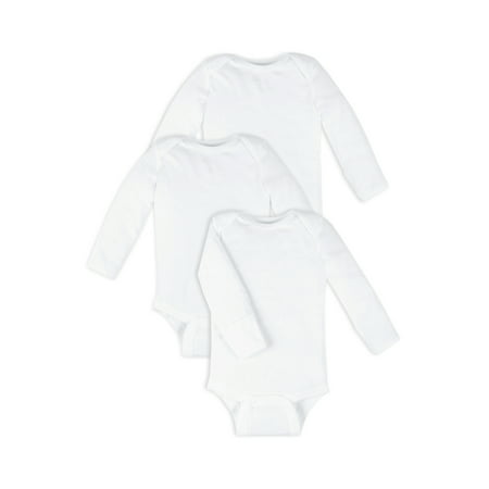 Little Star Organic Baby Unisex 3 Pk Long Sleeve Mitten Cuff Bodysuits, Size Preemie-24 Months, White, Newborn