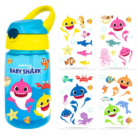 Baby Shark Decorate Your Own Water Bottle by Creative Kids - 40+ Baby Shark Stickers to Make Water Bottle Art - BPA Free Kids Water Bottle - Arts & Crafts Fun Activity Gifts For Girls Age 3+