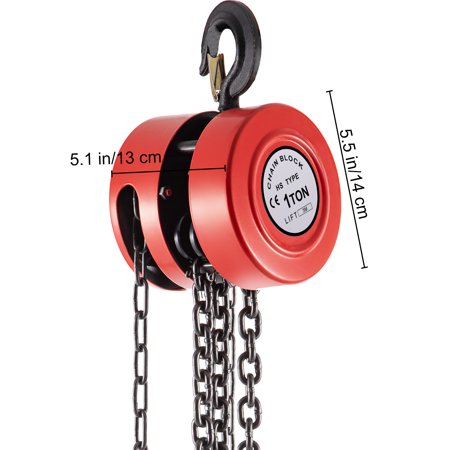 VEVOR Hand Chain Hoist, 1Ton/10ft Chain Block, Manual Hand Chain Block, Manual Hoist w/Industrial-Grade Steel Construction for Lifting Good in Transport & Workshop, Red, 1T/10ft