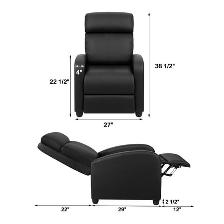 Lacoo Home Theater Recliner with Padded Seat and Backrest, BlackBlack Faux Leather,