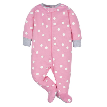Gerber Baby Girl Sleep 'N Play Footed Pajamas, 4-Pack, Clouds, 3-6 Months
