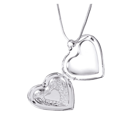 Floral Design Stamped Silver Heart Locket Necklace For WomanSterling Silver,