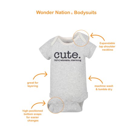 Wonder Nation Baby Boy or Girl Gender Neutral Short Sleeve Bodysuits and Pants Outfit Shower Gift Set, 6-Piece, WORDS, Newborn