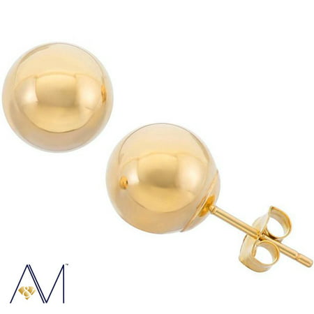 A&M 14k Gold Classic Lightweight Ball Stud Earrings (3MM-9MM) for Women's, Girls, Unisex, Yellow Gold, 5 mm