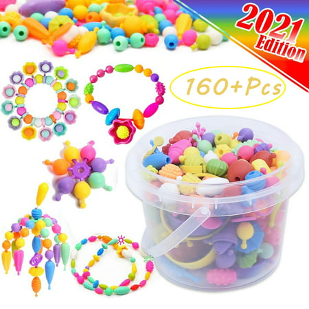 MAINYU Snap Pop Beads for Girls Toys - 160+Pcs Kids Jewelry Making Kit Pop-Bead Art and Craft Kits DIY Bracelets Necklace Hairband and Rings Toy for Age 3 4 5 6 7 8 Year Old Girls BoysMulticolor,