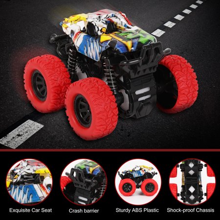 Toy Cars for 1 2 3 Year Old Boys, 2 Pack Monster Truck Toys Friction Powered Pull Back Push and Go for Kids Christmas Birthday Gift for Boys Girls