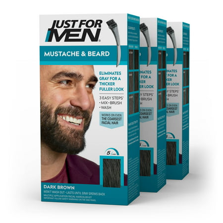 Just For Men Mustache and Beard Coloring for Gray Hair, M-45 Dark Brown, 3 PackDark Brown,