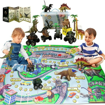 22 Pcs Dinosaur Toy Playset with 46'' x 31.5'' Activity Play Mat, Realistic Dinosaur Figures, Trees, Fences to Create a Dino World for Kids, Boys & Girls22Pcs,