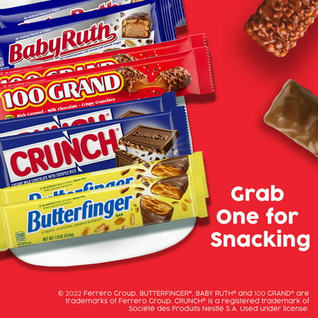 Butterfinger, CRUNCH, Baby Ruth and 100 Grand, Assorted Full Size Chocolate Candy Bars, Great Holiday Treats, 35 oz, Bulk 20 Pack