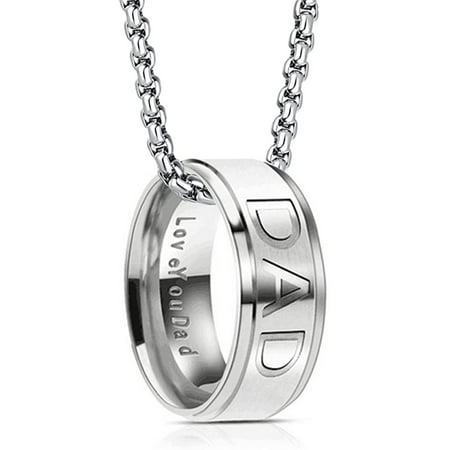 Mom/Dad Ring Pendant Necklace Love You Dad Mom Engraved Stainless Steel Ring Necklace Gifts Necklaces Fashion Jewelry for Mothers Day Fathers Day Birthday, Dad Necklace