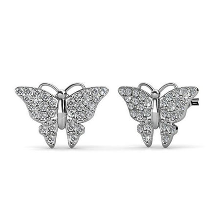 Cate & Chloe Everlee Spirited White Gold Butterfly Earrings, 18k Gold Plated Studs with Swarovski Crystals, Butterfly Stud Earring Set with Pave Stone Swarovski CrystalsWhite Gold,