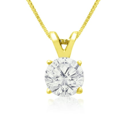 SuperJeweler 3/4 Carat Colorless Diamond Solitaire Necklace in 14 Karat Yellow Gold for Women