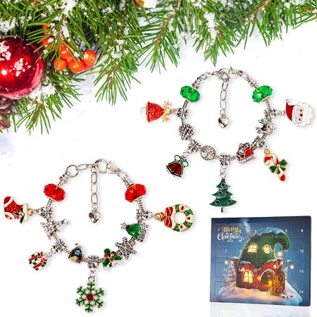 OuMuaMua Christmas Advent Calendar Bracelets 2022 for Girls 24 Days Xmas Countdown Calendar DIY Jewelry Making Kit Gift 22 Charm Beads 2 Bracelets for Kids