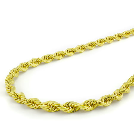 Nuragold 10k Yellow Gold 5mm Solid Rope Chain Diamond Cut Pendant Necklace, Mens Jewelry with Lobster Clasp 20" - 30"