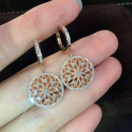 14K Gold Real Diamond Earring Round Hollow Wedding pure Gemstone for Women Peridot Bizuteria Drop Earring Jewelry Orecchini, Silver
