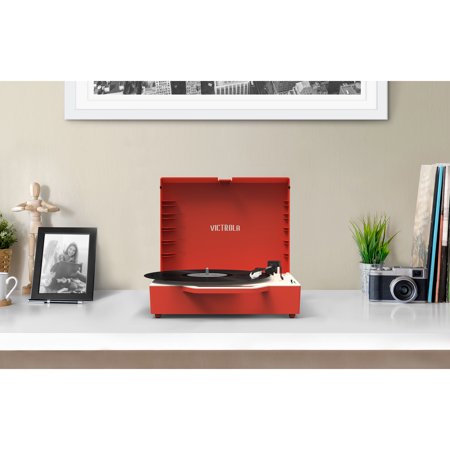 Victrola Re-Spin Sustainable Bluetooth Suitcase Record Player- Red, Red