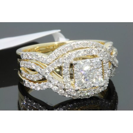 10K YELLOW GOLD 1.50 CARAT WOMENS REAL DIAMOND ENGAGEMENT RING WEDDING BANDS SET