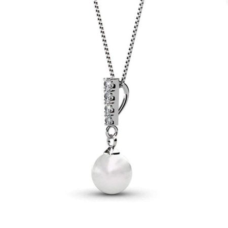 Cate & Chloe Gabrielle 18k White Gold Pearl Cluster Pendant Necklace w/Swarovski Crystals, Beautiful Simulated Pearl Necklace w/Round Cut Diamond Crystal Necklace - MSRP $131Silver,