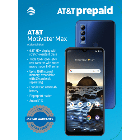 AT&T Motivate Max 32GB, Celestial Blue - Prepaid Smartphone