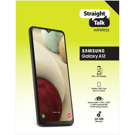 Straight Talk Samsung Galaxy A12, 32GB, Black - Prepaid Smartphone