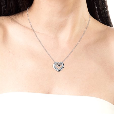Cate & Chloe Elizabeth 18k White Gold Pendant Necklace with Crystals, Double Heart Shape Jewelry for Women, Girls, Teens, Anniversary Birthday Gift