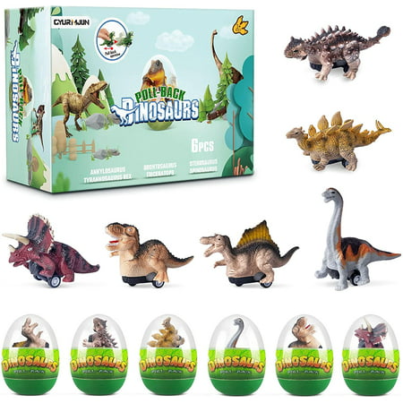 CYURMJUN Dinosaur Toys Pull Back Cars Vehicle for Kids, 6 Dinosaurs Eggs Toy, 6BPack